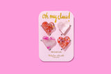 Mini Claw Hair Clips - Hearts - Pink Pearl + Red Confetti