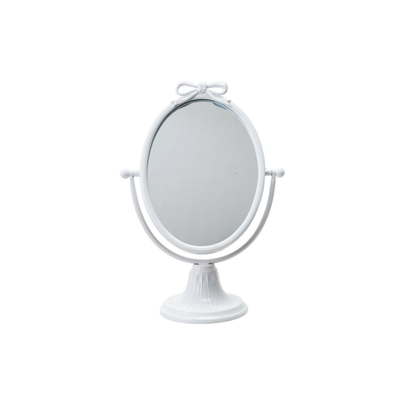 White mirror with bow on stand